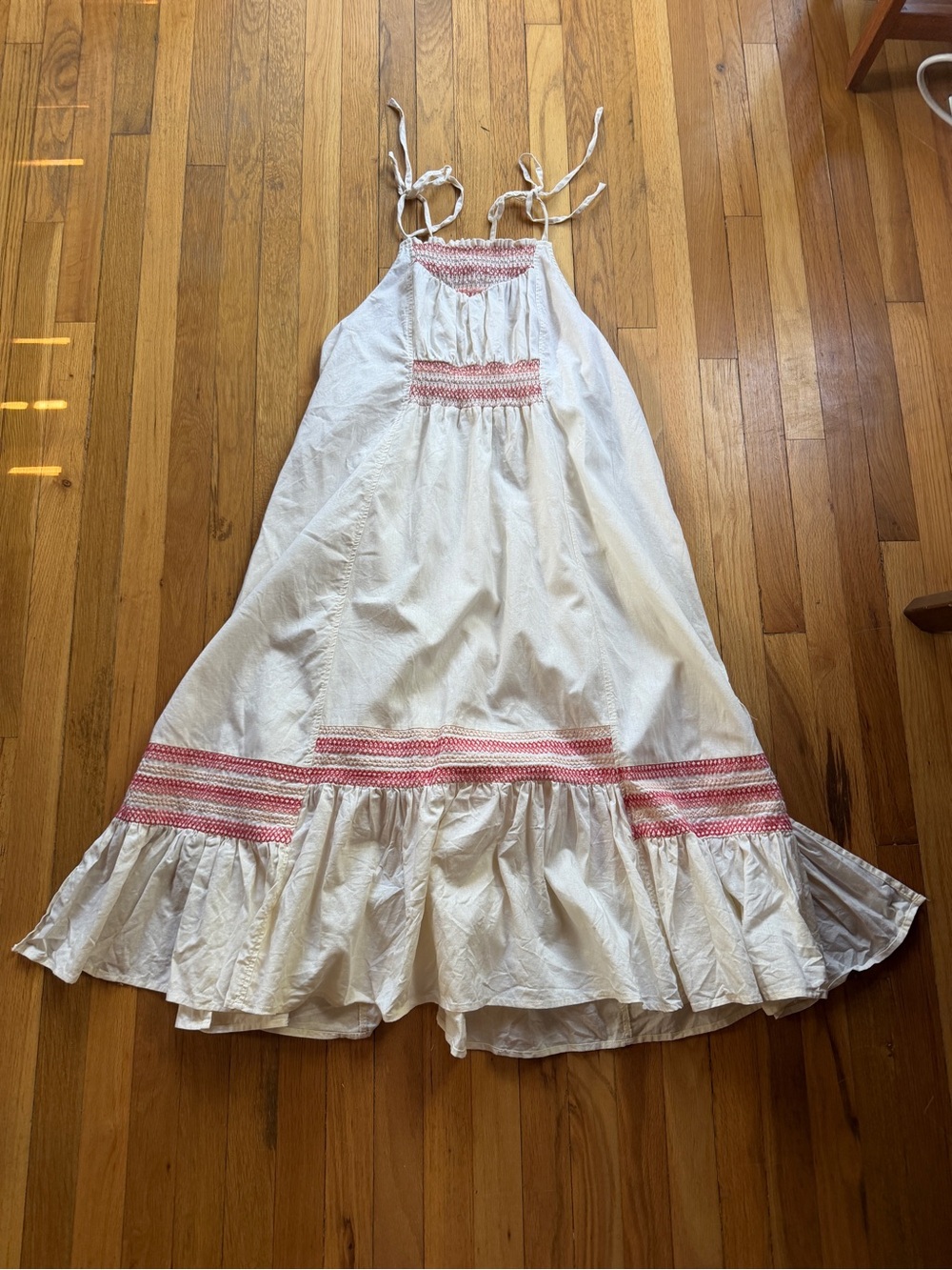 Free people cream and pink smocked maxi dress